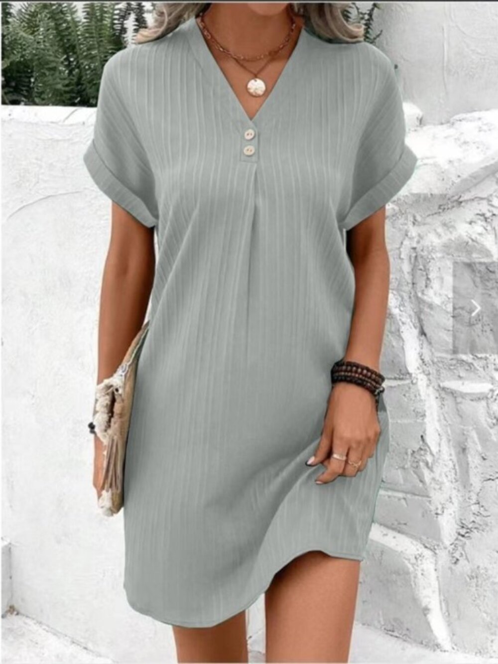 2/$45 NEW Grey Ribbed V-Neck Shift Dress Short Sleeve Size M